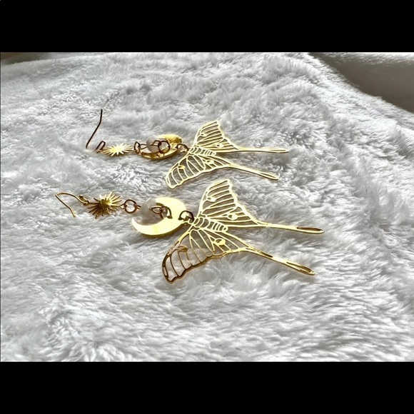 Luna Moth + Moon Dangle Earrings - Picture 2 of 6
